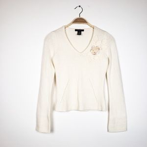 The Limited Off White Lambswool Blend Knit Sweater